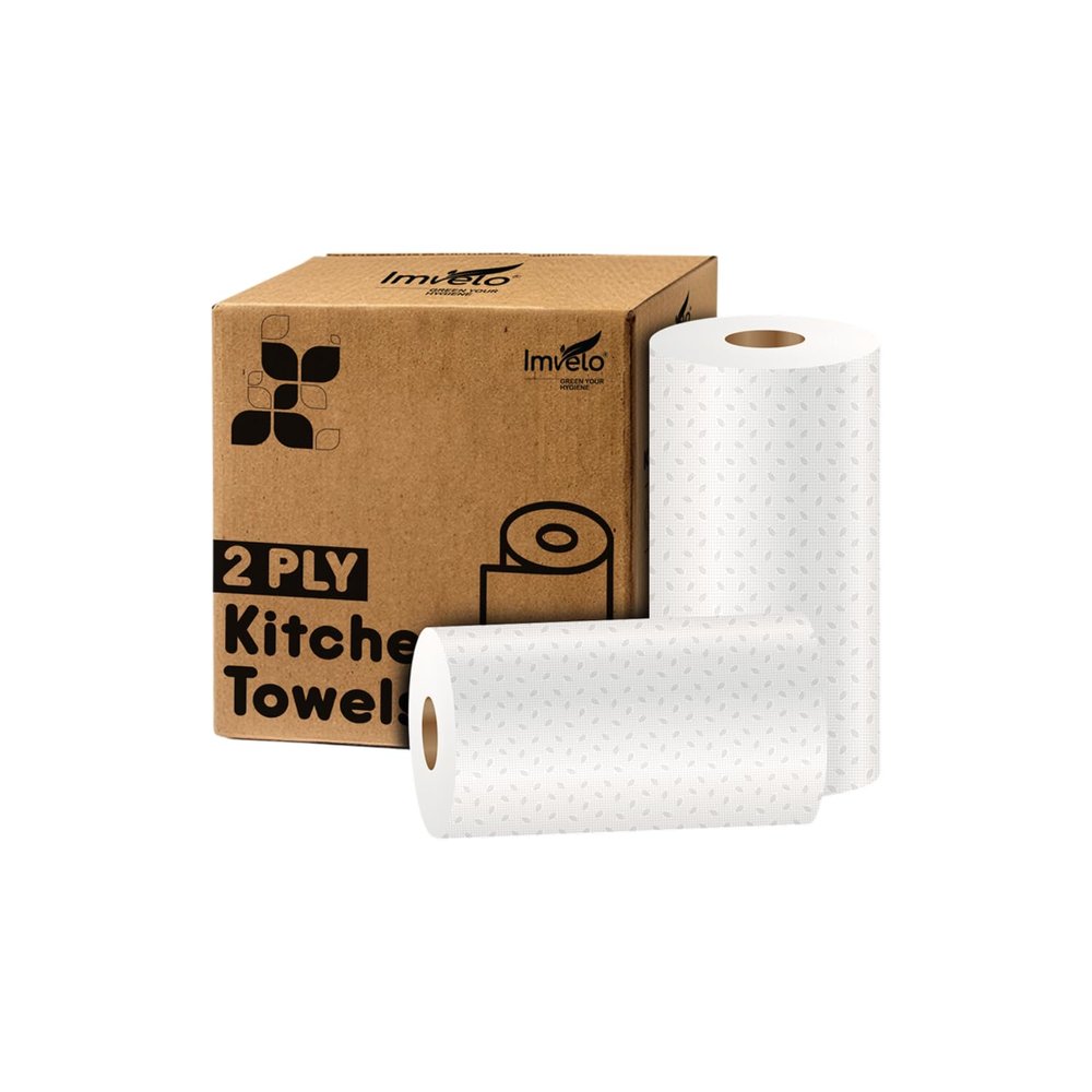 Imvelo 2 Ply Kitchen Towel | 120 Pulls per Roll | OBA Free & Safe to Skin | Highly Absorbent | Food - Safe Kitchen Tissue Roll | White Tissue Papers for Kitchen use