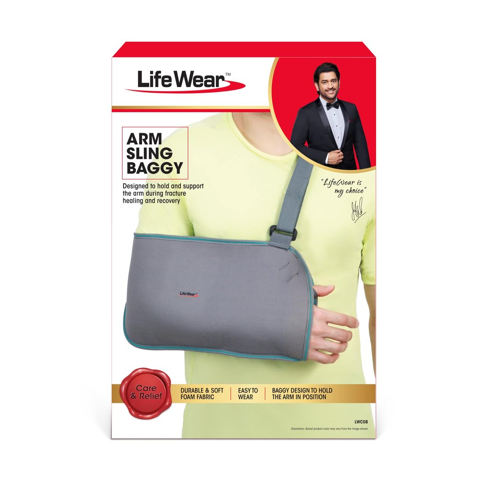 Life Wear Arm Sling Baggy, Arm Brace Immobilizer for Fracture Healing and Recovery, Arm and Shoulder Sling with Elbow Support, For Soft Tissue Injuries, Post-plaster Casts, and Pain Relief, Size (XL)