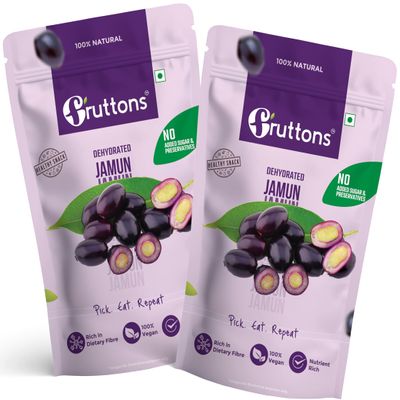 Fruttons Dehydrated Jamun | Natural Dried Jamun | No Added Sugar | Healthy Diabetic-Friendly Snack | Rich in Dietary Fibre | No Preservatives (50g| Pack of 2