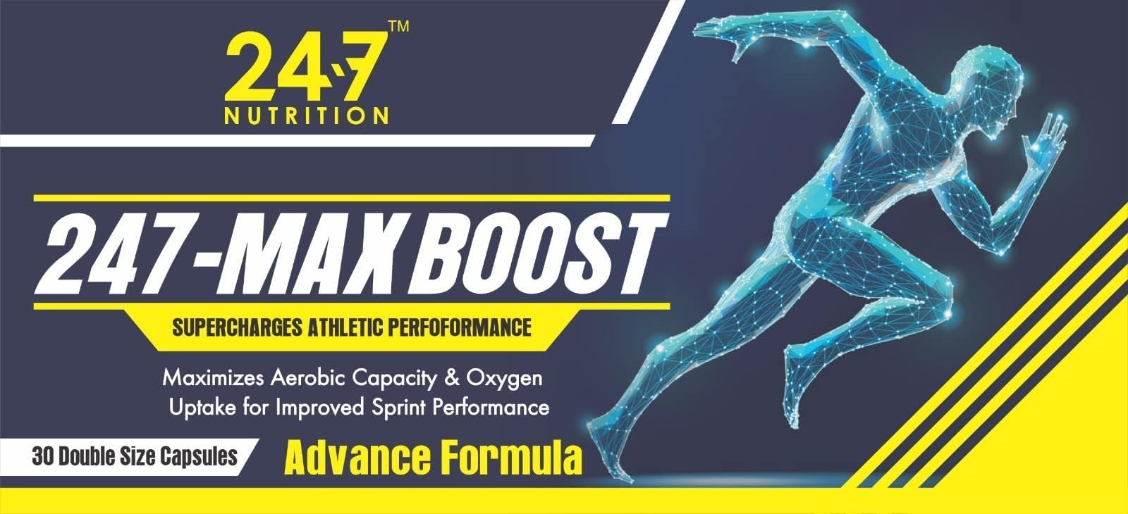 247 NUTRITION Max Boost Capsules | Supercharge Athletic Performance | Extreme Energy Supplement for Running, Cycling and Swimming | Recovery Supplement (60 Capsules)