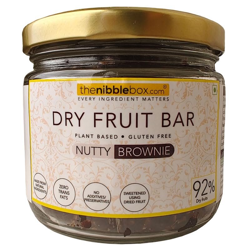 thenibblebox Nutty - Brownie (Dry fruit bars/Vegan mithai) 200g Jar [92% dry fruits by weight, gluten free, plant based, no preservatives/additives, zero trans fats]