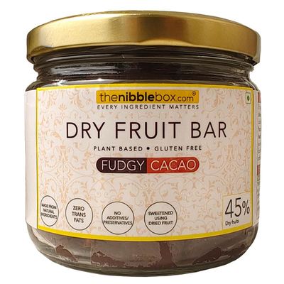thenibblebox Fudgy - Cacao (Dry fruit bars/Vegan mithai) 200g jar [45% dry fruits by weight, protein rich, gluten free, plant based, no preservatives/additives, zero trans fats]