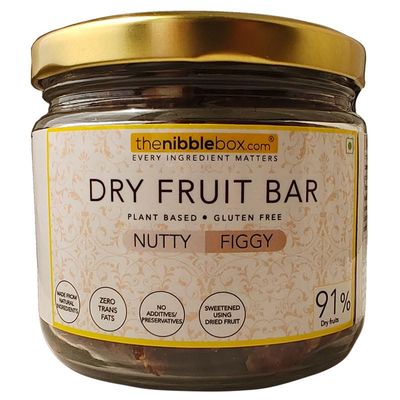 thenibblebox Nutty - Figgy (Dry fruit bars/Vegan mithai) 200g Jar [91% dry fruits by weight, gluten free, plant based, no preservatives/additives, zero trans fats]