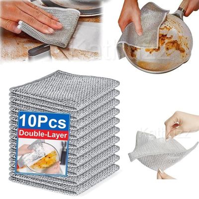 Parshva Sales: Non Scratch Wire Dish Cloth | Steel Scrubber | Stainless-Steel Dish Wash Scrubber for Kitchen, Sinks (Pack of 10 Double Layer)
