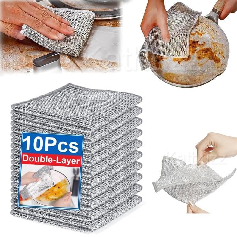 Parshva Sales: Non Scratch Wire Dish Cloth | Steel Scrubber | Stainless-Steel Dish Wash Scrubber for Kitchen, Sinks (Pack of 10 Double Layer)