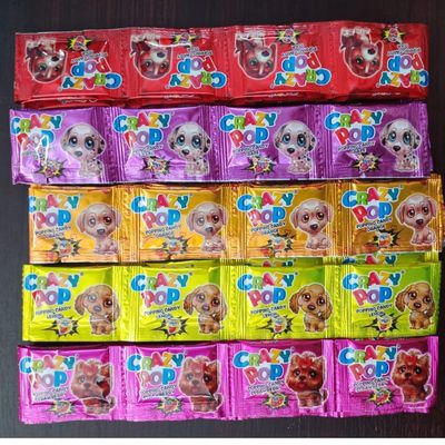 90s Kids Candy Crazy Pop Popping Candy Mixed Fruit Flavour (Lemon, Cola, Grape,strawberry,Orange) Delicious Mixed Fruit Flavors - Pack Of 80