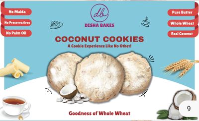 Disha Bakes Coconut Cookies, Whole Wheat, Pure Butter, No Preservatives, No Maida, Real Coconut