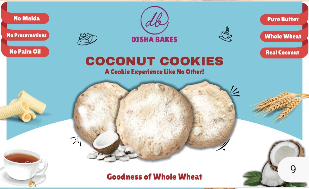 Disha Bakes Coconut Cookies, Whole Wheat, Pure Butter, No Preservatives, No Maida, Real Coconut