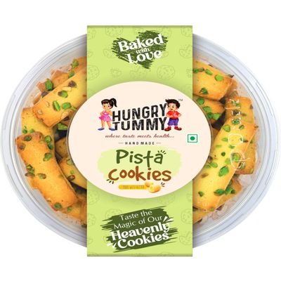 HUNGRY TUMMY Pista Cookies (250g) - Made with Butter | Delicious Pistachio Cookies, Perfect for Snacking, Tea Time & Night Munching - Nutty and Irresistible