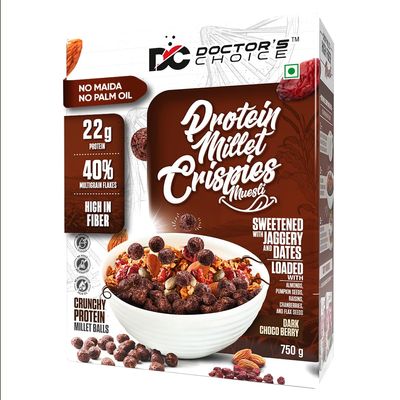 DC DOCTORS CHOICE High Protein Multigrain Muesli|22 Gm Protein|No Maida|No Palm Oil|Jaggery Sweetened Fiber-Rich|Preservative-Free|Healthy Crunchy Treat|750 Gram|Chocolate|1 Count