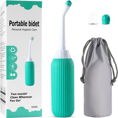 NIYANETAIL 500ML Plastic Retractable Handheld Bidet Portable Antislip Bidet with Angled Nozzle Spray & Travel Bag (Green) Easy to Use & Clean