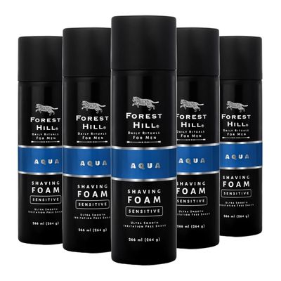 Forest Hill Pack of 5 Aqua Pre Shave Foam For Men,Goodness of Olive & Argan Oil,Mulberry,Rosemary & Peppermint Extract,Prevent Cuts & Burns,Rich Lather,Cooling Hydrating Formula (Each 264g)