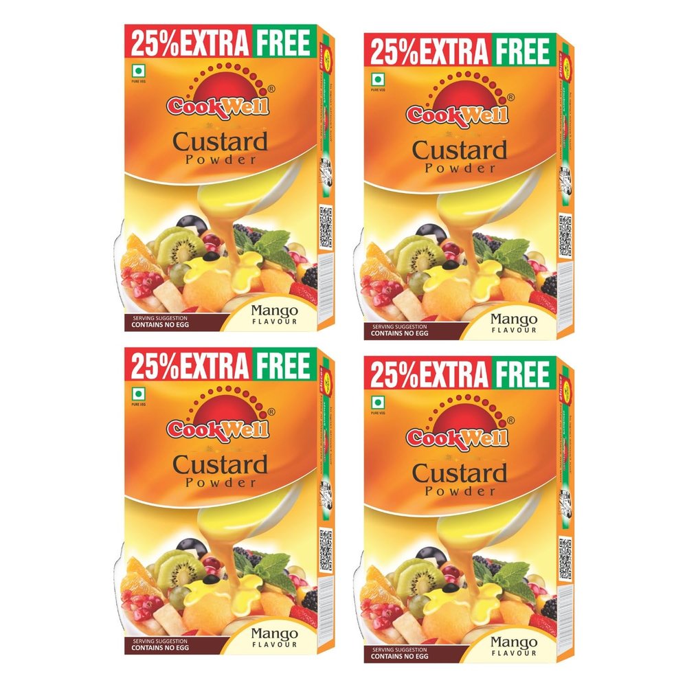 Cookwell Combo of Custard Powder Mango 100g 4 - Tasty & Health Includes Four 100g Packs of Mango Custard Powder