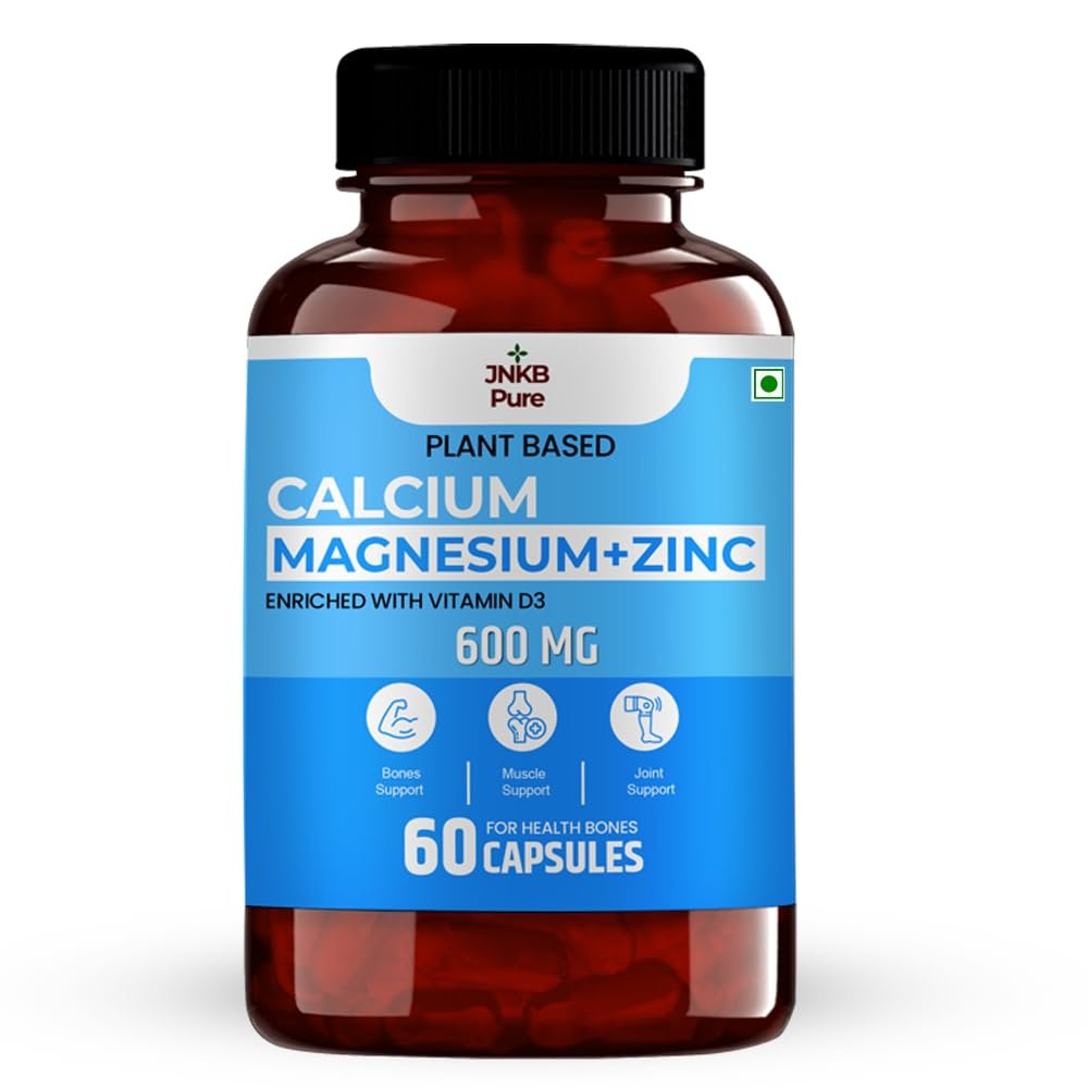 Calcium Magnesium Zinc Tablets with Vitamin D3 & K2 for Men & Women, Supports Bone Strength, Joint Health & Immunity- Pack of 1-60 Capsules