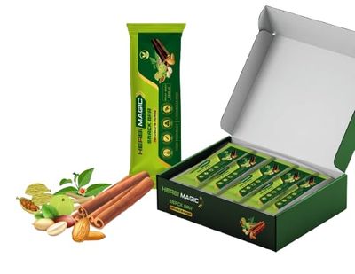 HERBI MAGIC Snack Bars Pack of 10, 2.6g Protein Per Serve, 18 Herbs with Almond, Peanut, Holy Basil & Inknut, Plant-Based, Sugar-Free Protein Bars for Quick Breakfast, Running, Workouts & Travel