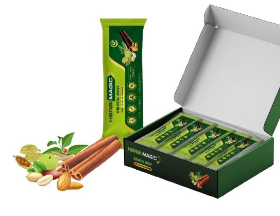 HERBI MAGIC Snack Bars Pack of 10, 2.6g Protein Per Serve, 18 Herbs with Almond, Peanut, Holy Basil & Inknut, Plant-Based, Sugar-Free Protein Bars for Quick Breakfast, Running, Workouts & Travel