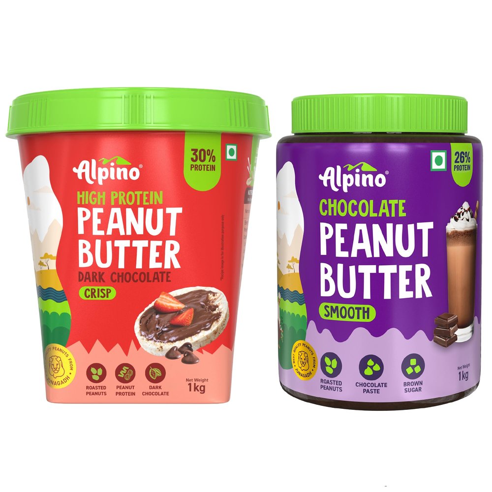 ALPINO High Protein Chocolate Peanut Butter Crisp & Smooth 2kg (Pack of 2) - Roasted Peanuts, Chocolate Paste, Brown Sugar & Sea Salt - 30g Protein, Gluten-Free, Plant-Based