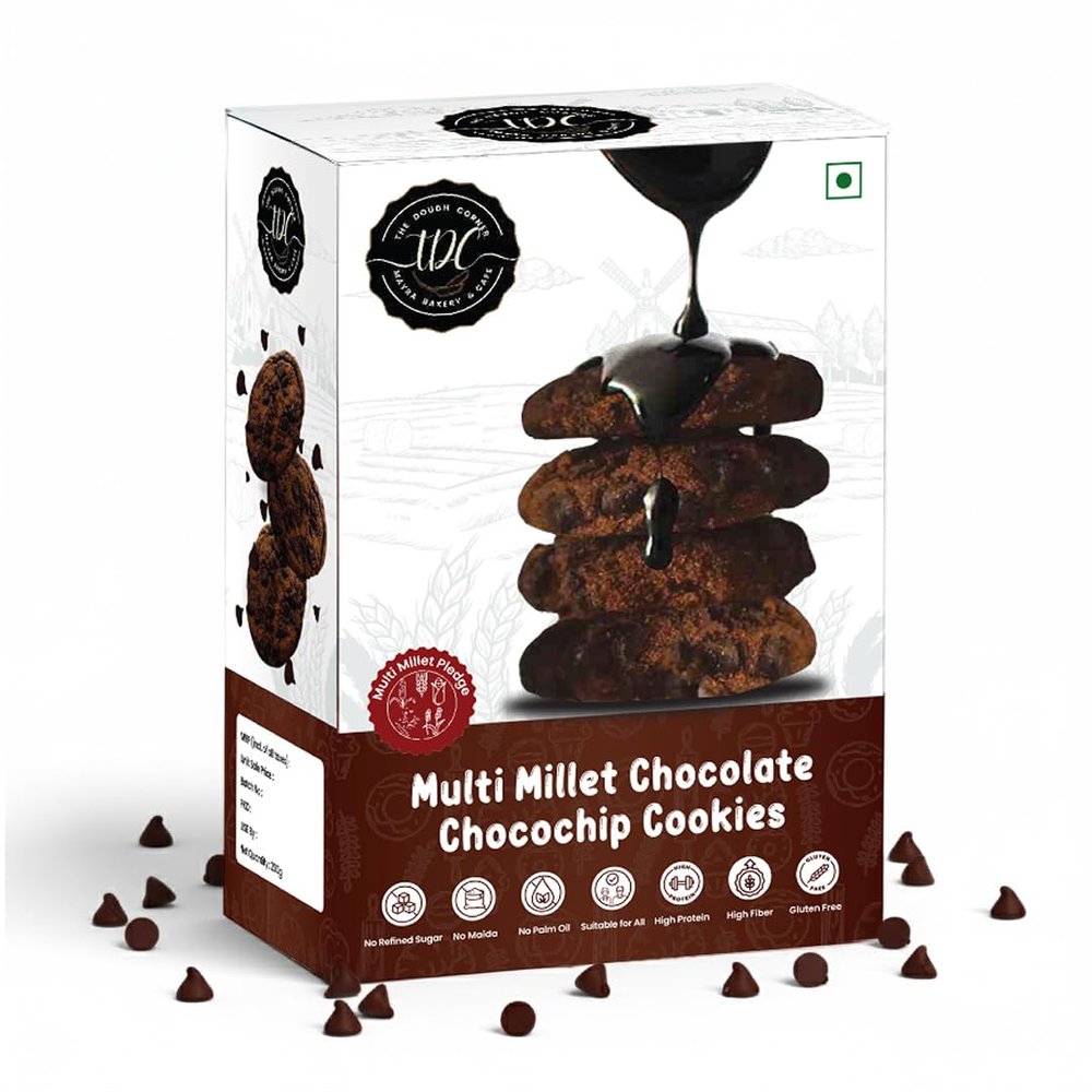 THE DOUGH CORNER Multi Millet Chocolate Chocochip Cookies I Gluten-Free I High Protein I Packed with Dietary Fiber I No Palm Oil, No Sugar, No Maida | Sweetened With Jaggery I Superfood Snacks-200Gm