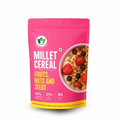 WellMonk Millet Cereal 400g  Fruits, Nuts & Seeds Muesli, Wholesome Breakfast Mix