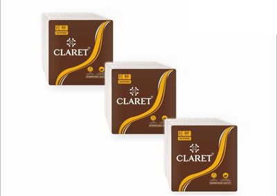 Claret 30x30 cm Napkins, 2-Ply, 100 Sheets (50 Pulls), 100% Virgin Pulp, Soft & Absorbent, Eco-Friendly, Hypoallergenic Napkins for Sensitive Skin, Daily use, Pack of 3