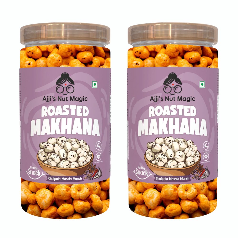 Ajji's Nut Magic Roasted Makhana Chatpata Masala Munch | Flavored Healthy & Crunchy Snacks | Puffed Kernels Fresh Fox Nuts, Ready to Eat | Roasted Flavored Makhana Mix lotus seeds | Savory Snack, Crunchy & Flavorful (Pack of 2)-140g