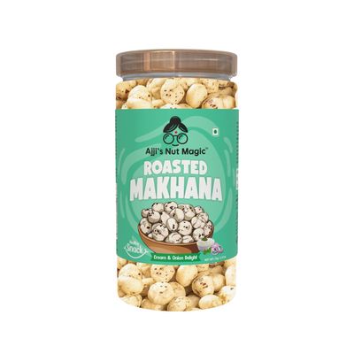 Ajji's Nut Magic Roasted Makhana Cream & Onion Delight | Flavored Healthy & Crunchy Snacks | Puffed Kernels Fresh Fox Nuts, Ready to Eat | Roasted Flavored Makhana Mix lotus seeds | Savory Snack, Crunchy & Flavorful (Pack of 1)-70g