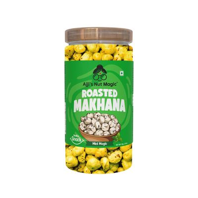 Ajji's Nut Magic Roasted Makhana Mint Magic | Flavored Healthy & Crunchy Snacks | Puffed Kernels Fresh Fox Nuts, Ready to Eat | Roasted Flavored Makhana Mix lotus seeds | Savory Snack, Crunchy & Flavorful (Pack of 1)-70g