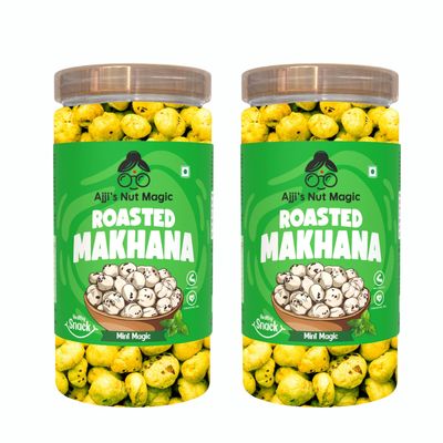 Ajji's Nut Magic Roasted Makhana Mint Magic | Flavored Healthy & Crunchy Snacks | Puffed Kernels Fresh Fox Nuts, Ready to Eat | Roasted Flavored Makhana Mix lotus seeds | Savory Snack, Crunchy & Flavorful (Pack of 2)-140g