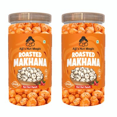 Ajji's Nut Magic Roasted Makhana Peri Peri Punch | Flavored Healthy & Crunchy Snacks | Puffed Kernels Fresh Fox Nuts, Ready to Eat | Roasted Flavored Makhana Mix lotus seeds | Savory Snack, Crunchy & Flavorful (Pack of 2)-140g