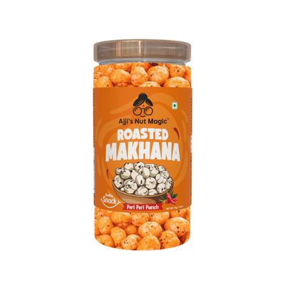 Ajji's Nut Magic Roasted Makhana Peri Peri Punch | Flavored Healthy & Crunchy Snacks | Puffed Kernels Fresh Fox Nuts, Ready to Eat | Roasted Flavored Makhana Mix lotus seeds | Savory Snack, Crunchy & Flavorful (Pack of 1)-70g