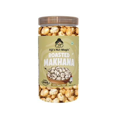 Ajji's Nut Magic Roasted Makhana Salt & Pepper Delight | Flavored Healthy & Crunchy Snacks | Puffed Kernels Fresh Fox Nuts, Ready to Eat | Roasted Flavored Makhana Mix lotus seeds | Savory Snack, Crunchy & Flavorful (Pack of 1)-70g