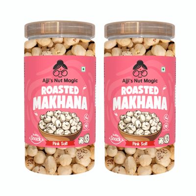 Ajji's Nut Magic Roasted Makhana Pink Salt | Flavored Healthy & Crunchy Snacks | Puffed Kernels Fresh Fox Nuts, Ready to Eat | Roasted Flavored Makhana Mix lotus seeds | Savory Snack, Crunchy & Flavorful (Pack of 2)-140g