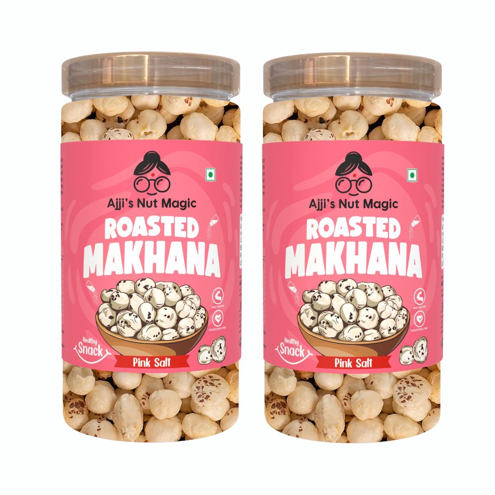 Ajji's Nut Magic Roasted Makhana Pink Salt | Flavored Healthy & Crunchy Snacks | Puffed Kernels Fresh Fox Nuts, Ready to Eat | Roasted Flavored Makhana Mix lotus seeds | Savory Snack, Crunchy & Flavorful (Pack of 2)-140g