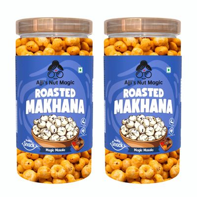 Ajji's Nut Magic Roasted Makhana | Magic Masala Flavored Healthy & Crunchy Snacks | Puffed Kernels Fresh Fox Nuts, Ready to Eat | Roasted Flavored Makhana Mix lotus seeds | Savory Snack, Crunchy & Flavorful (Pack of 2)-140g