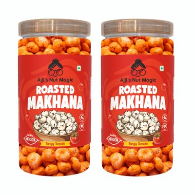 Ajji's Nut Magic Roasted Makhana Tangy Tomato | Flavored Healthy & Crunchy Snacks | Puffed Kernels Fresh Fox Nuts, Ready to Eat | Roasted Flavored Makhana Mix lotus seeds | Savory Snack, Crunchy & Flavorful (Pack of 2)-140g