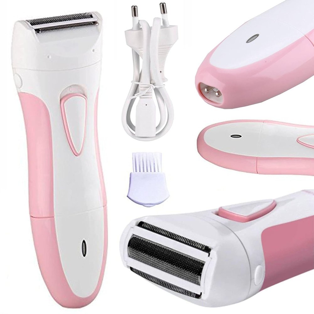 Crotomak 2 in 1 Women's Painless Shaver Rechargeable Double Razor For Hair Wet & Dry Bikini Line Trimmer, Under Arms & Legs (Pink & White)
