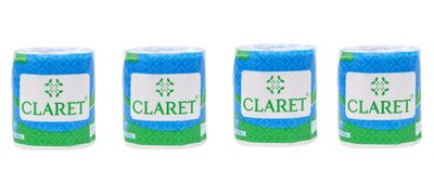 Claret 2-Ply Toilet Tissue, 150 Pulls per Roll, 10x10 cm Soft, Absorbent, Pack of 4 Ideal for Daily Use, Bathroom Tissue, Hygienic and Comfortable for Home Use