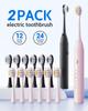 CindyLary 2 Pack Electric Toothbrush Set, Comes with 12 Brush Heads & 2 Electric Toothbrush,5 Modes with 2 Minutes Built in Smart Timer, One Charge for 60 Days, 38000 VPM Motor,Black and Pink. view 2