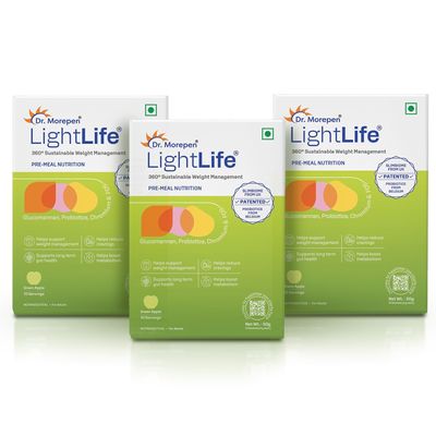 Dr. Morepen LightLife Pre-Meal Nutrition Mix | Controls Appetite & Reduces Cravings | For Men & Women | 30 Sachets | Flavor-Green Apple