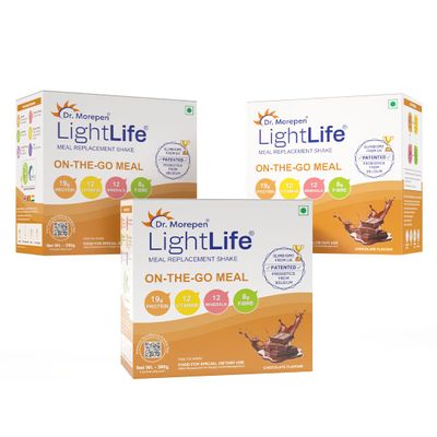 Dr. Morepen LightLife On-the-Go Meal by Dr.Morepen | Healthy Meal Replacement | Ideal for Men & Women | 19g Protein | 8g Fiber | 24 Essential Vitamins & Minerals | 15 Sachets