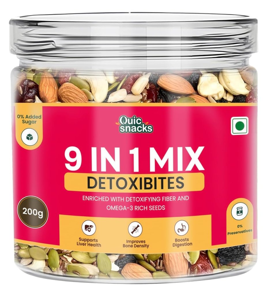 QuicSnacks 9 in 1 Mix Detoxibites Seeds | Nuts and Seed Mixes | Mixed Dry Fruits for Eating | Crunchy and Flavorful Snack | Trail Mix | Rich in Omega-3 | Improve Heart Health and Circulation (200g, 9 in 1 Mix Detoxibites)