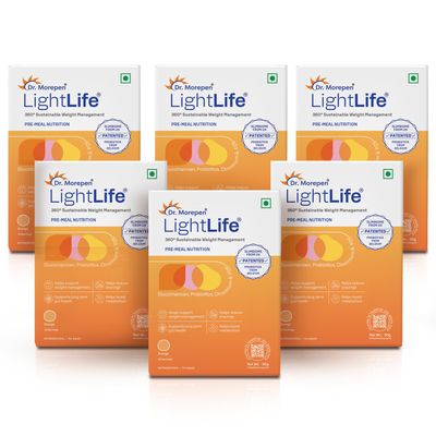 Dr. Morepen LightLife Pre-Meal Nutrition Mix | Controls Appetite & Reduces Cravings |For Men & Women | 60 Sachets | Flavor-Orange