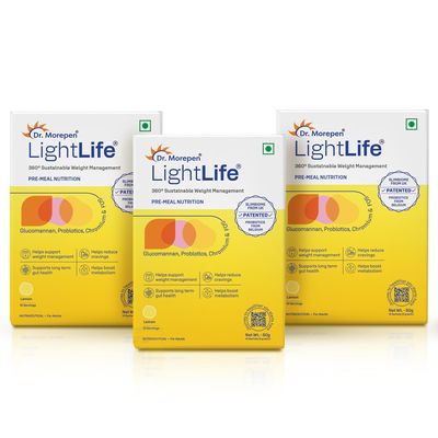 Dr. Morepen LightLife Pre-Meal Nutrition Mix | Controls Appetite & Reduces Cravings |For Men & Women | 30 Sachets | Lemon Flavors