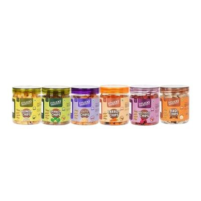 FITLICKS Backed Chips Small Combo Pack - 80g Each | Ragi + Quiona + Beetroot + Spinach + Carrot + Oats Chips | Healthy Snack for Kids & Adults | Trial Pack | Natural Ingredients & Diet-Friendly (Pack of 6)