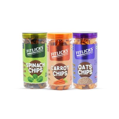 FITLICKS Baked Chips Combo - 150g | Spinach + Carrot + Oats Chips | High in Fibre & Protein | No Palm Oil | Healthy Snack for Kids & Adults | Natural Ingredients | Diet-Friendly Light & Crispy Chips (Pack of 3)