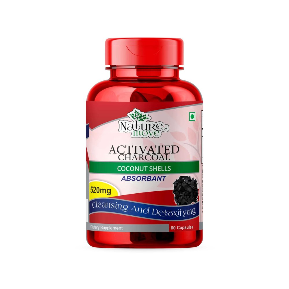 Activated Charcoal 520mg for Detox Gas Bloating Relief Digestive Health - 60 Capsules