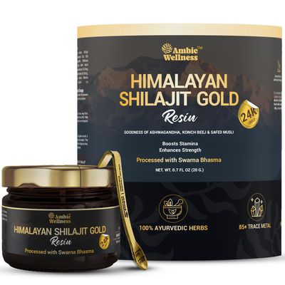 Ambic Wellness Himalayan Shilajit/Shilajeet Gold Resin - 20g I Shilajit Original with 77%+ Fulvic Acid I | Helps to Boost Immunity, Energy, Strength, Stamina,