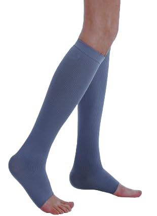 Compression Below Knee Open - toe 4 way stretch Socks Support Prevent Varicose Knee pain relief Veins Stocking Calf & Knee support For Men and Women. (GREY, XL)
