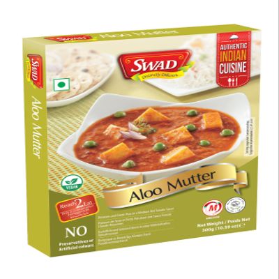 SWAD Ready to Eat Aloo Mutter 300g | Just Heat and Eat | Vegetarian Instant Indian Food Mix | No Added Preservative & Colours | Microwave-Able Ready to Eat Meal | Pack of 1