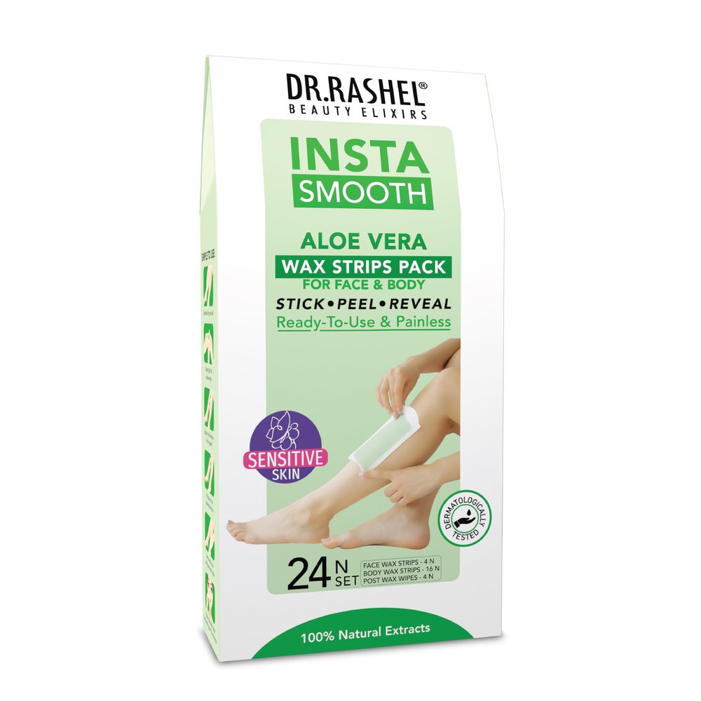 DR.Rashel Insta Smooth Aloe Vera Wax Strips Pack for face and body(24 Wax Strips)
